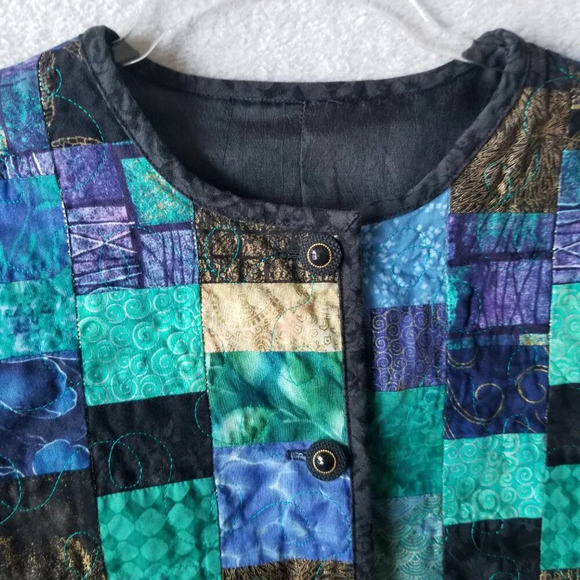 Quilted Patchwork Embroidered Button Front Grannycore Chore Jacket Blazer Sz M - Picture 4 of 9